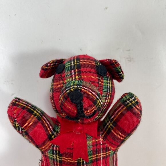 Ornamet Set Red Green White Tartan Plaid Mini Teddy Bear Bow Red Crayon - Picture 5 of 13
